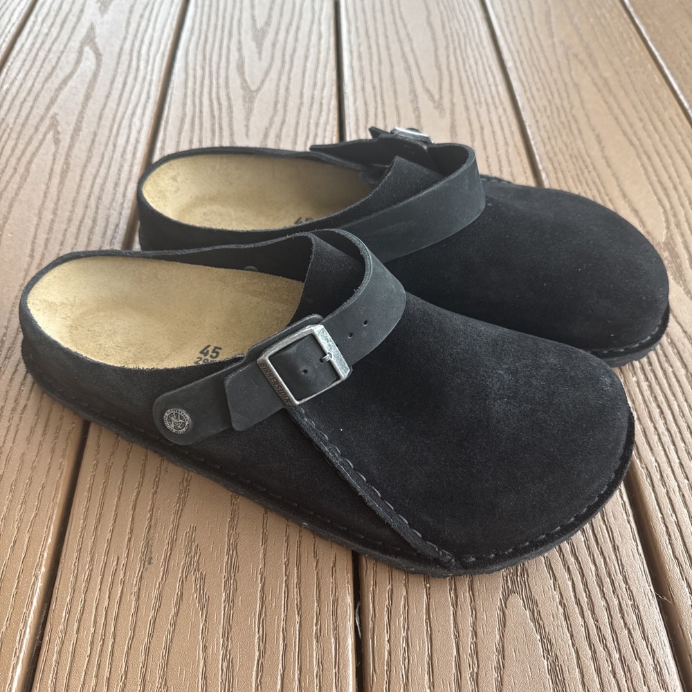Birkenstock Lutry Premium Black Suede Clog Ankle Strap Men's Size 12 NEW Reg Fit